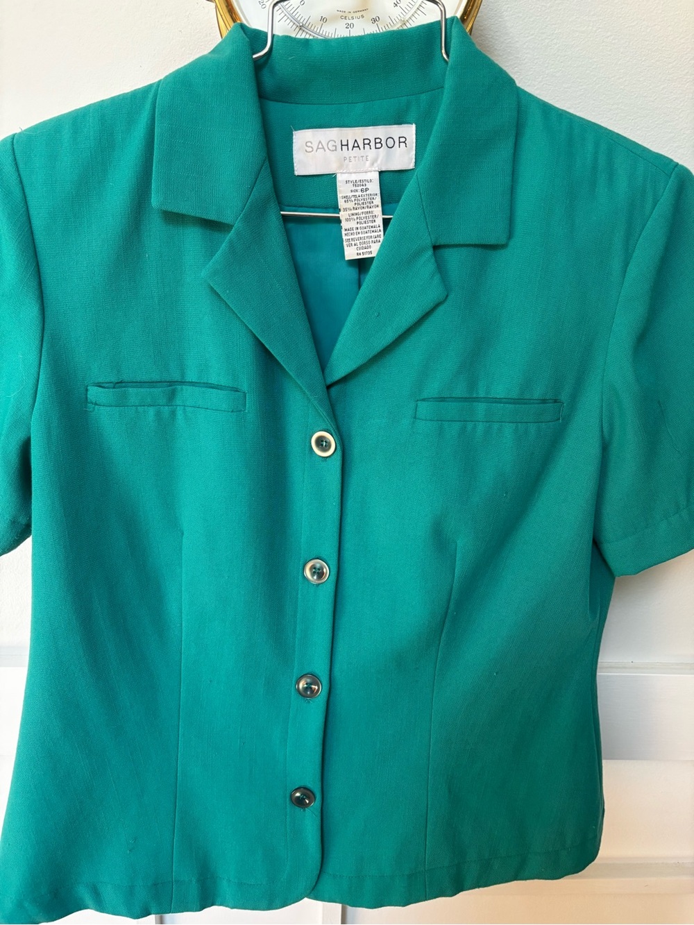 Sag Harbor Teal Green Short-Sleeve Button-Front Blouse